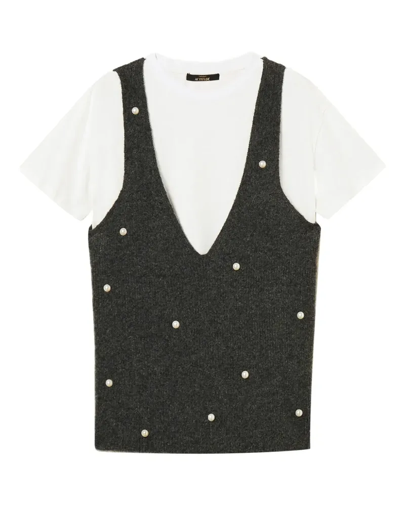 Twin-Set Verziertes T-Shirt mit V-Ausschnitt - Grau Grau