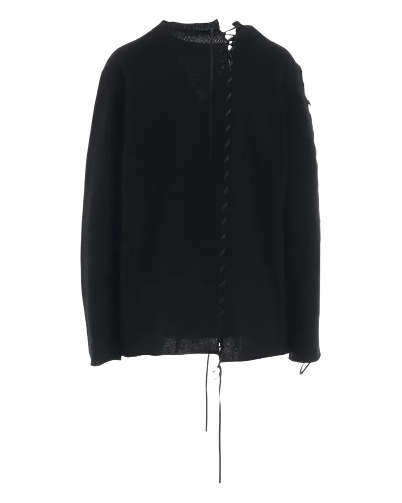 Yohji Yamamoto string-detail round-neck wool top - Schwarz Schwarz