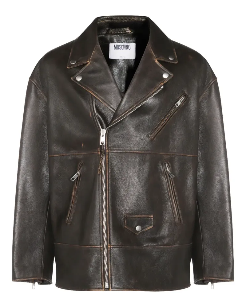 Moschino Lederjacke mit Nieten und Smiley - Braun Braun