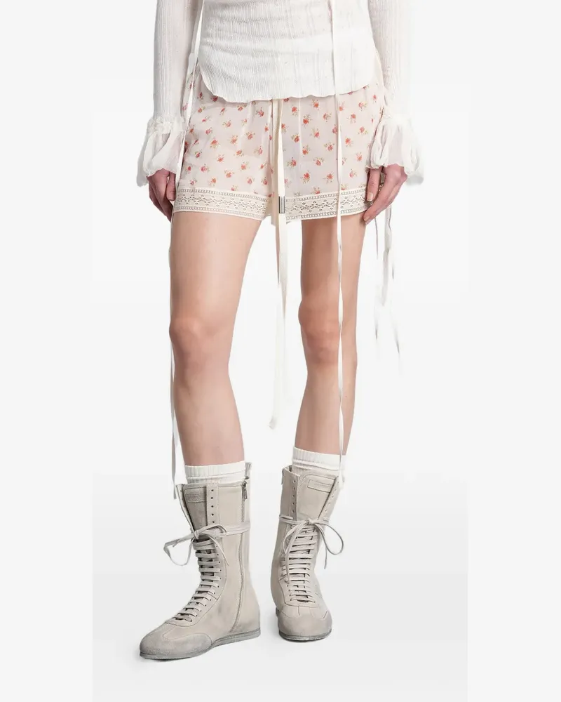 Ann Demeulemeester floral-print lace-trim mini shorts - Nude Nude