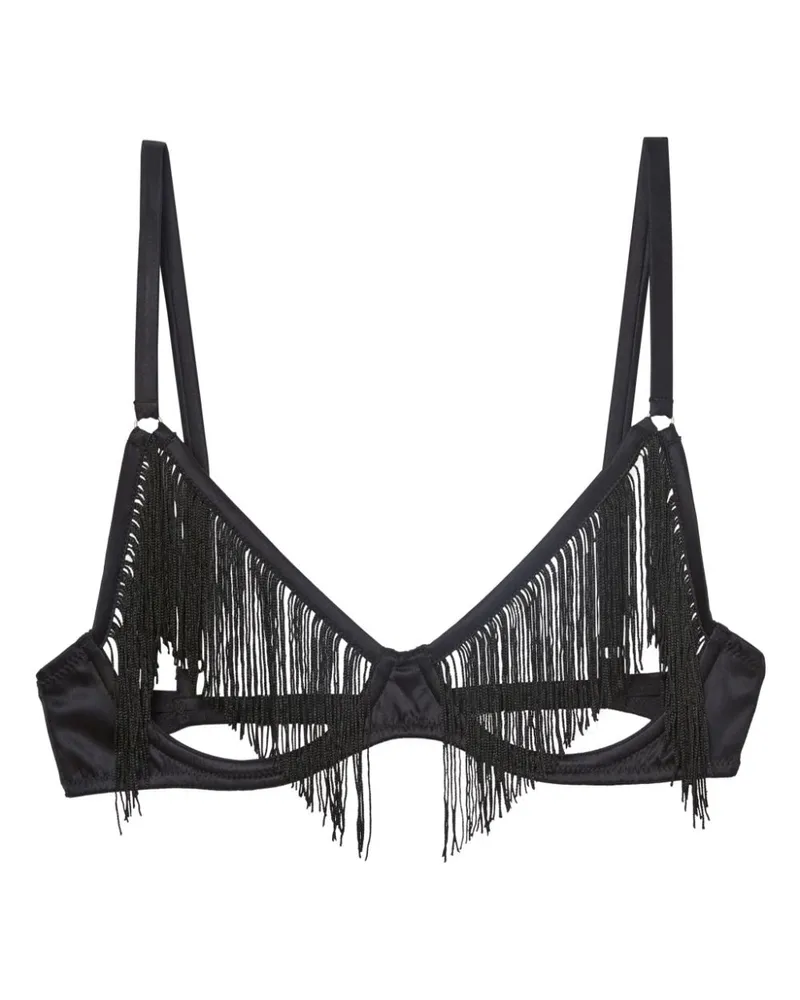 Fleur Du Mal Fringe Ouvert BH - Schwarz Schwarz