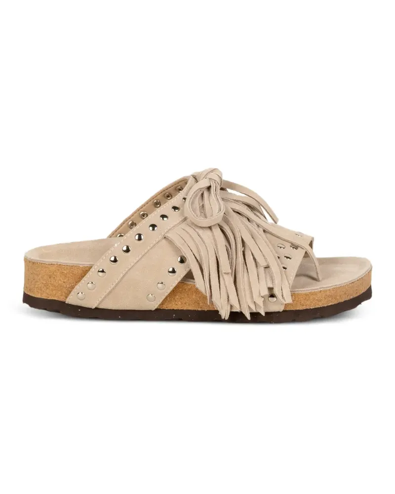 Elena Iachi fringed studded sandals - Nude Nude