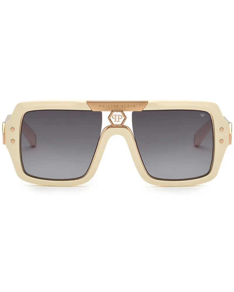 Philipp Plein Pilotenbrille mit Logo-Schild Nude