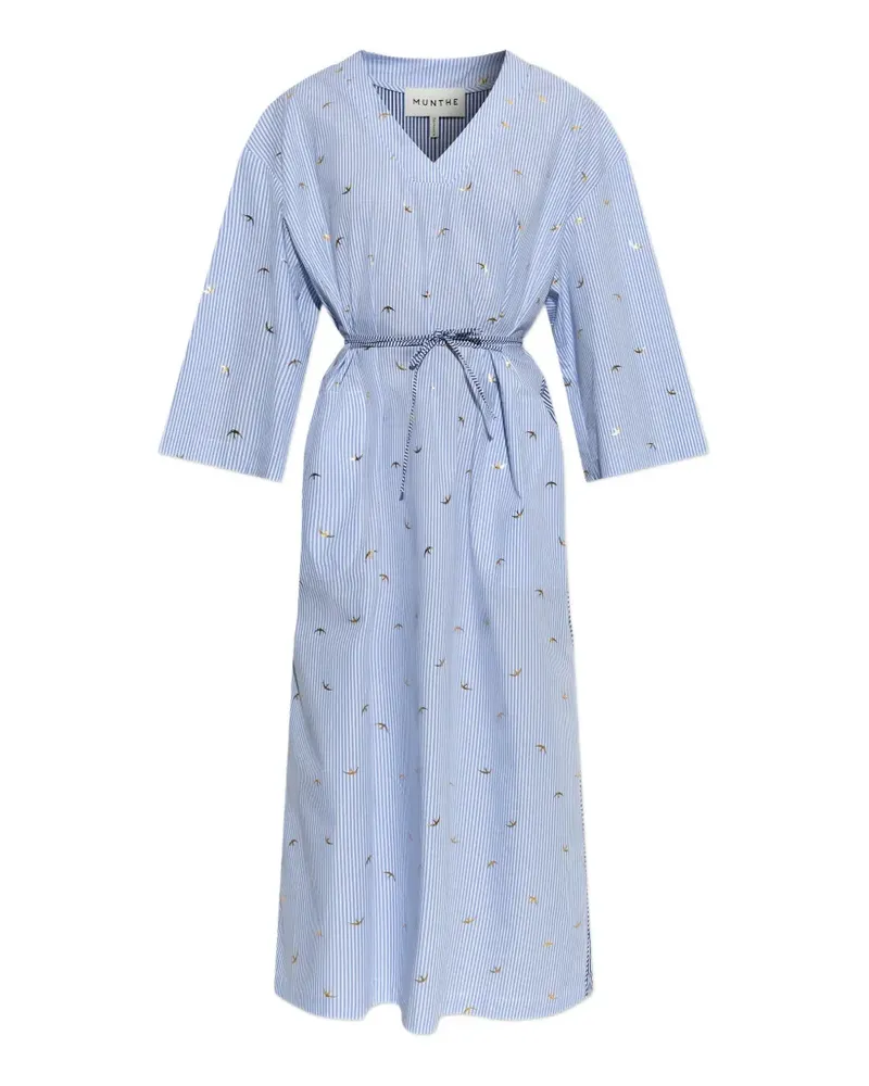 MUNTHE Byrus stripe-pattern bird-print midi dress - Blau Blau