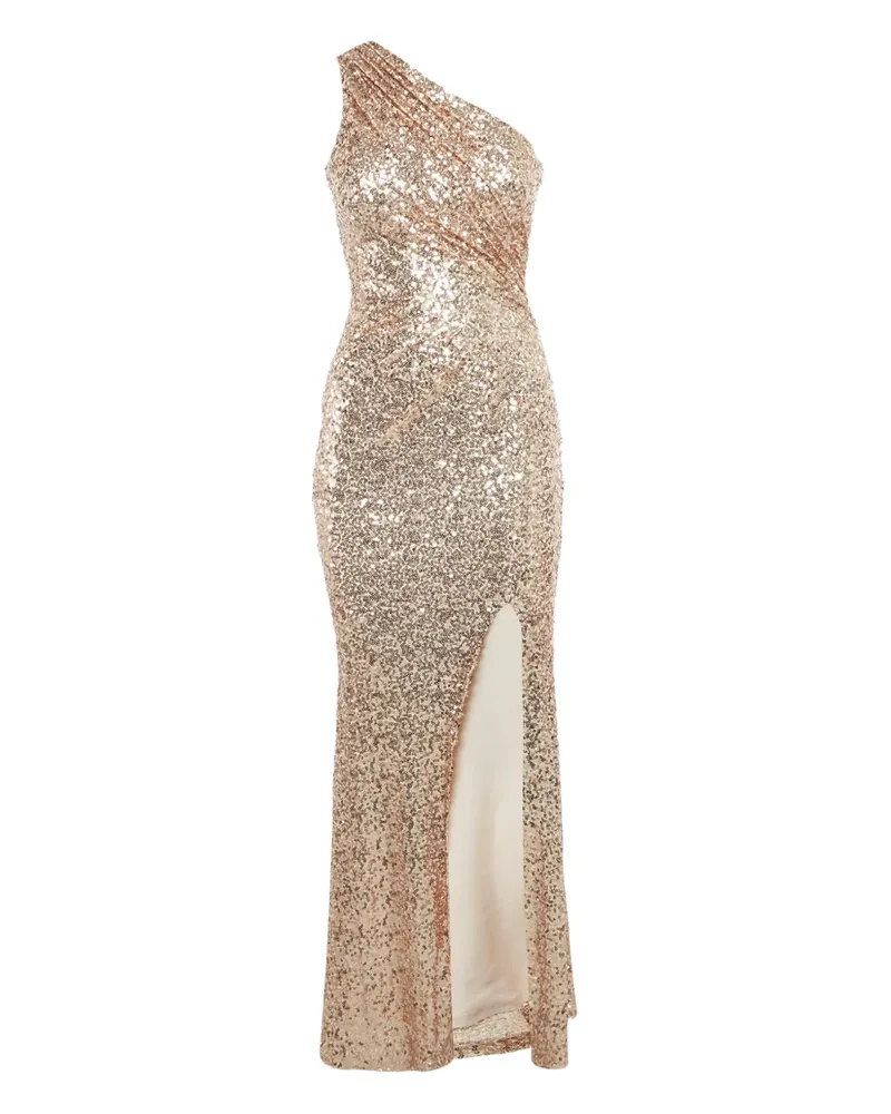Badgley Mischka sequined one-shoulder gown - Gold Gold