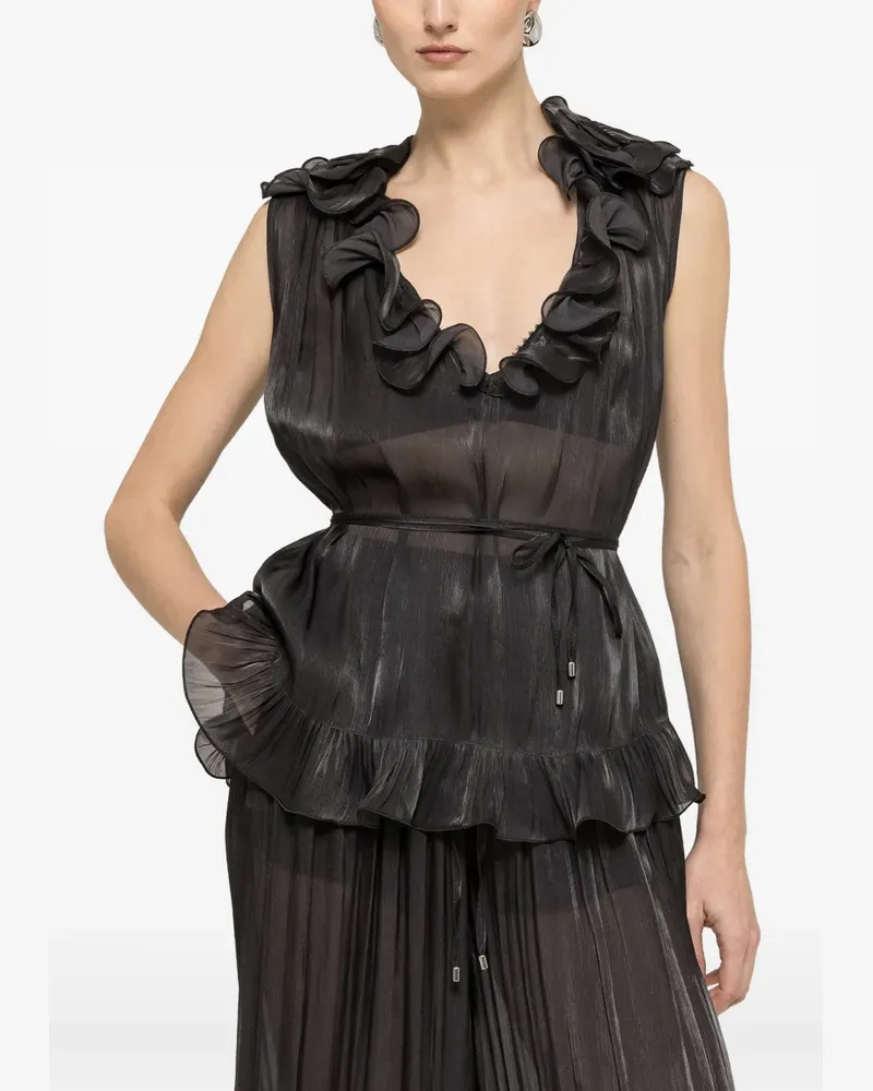 NISSA ruffled chiffon top - Schwarz Schwarz