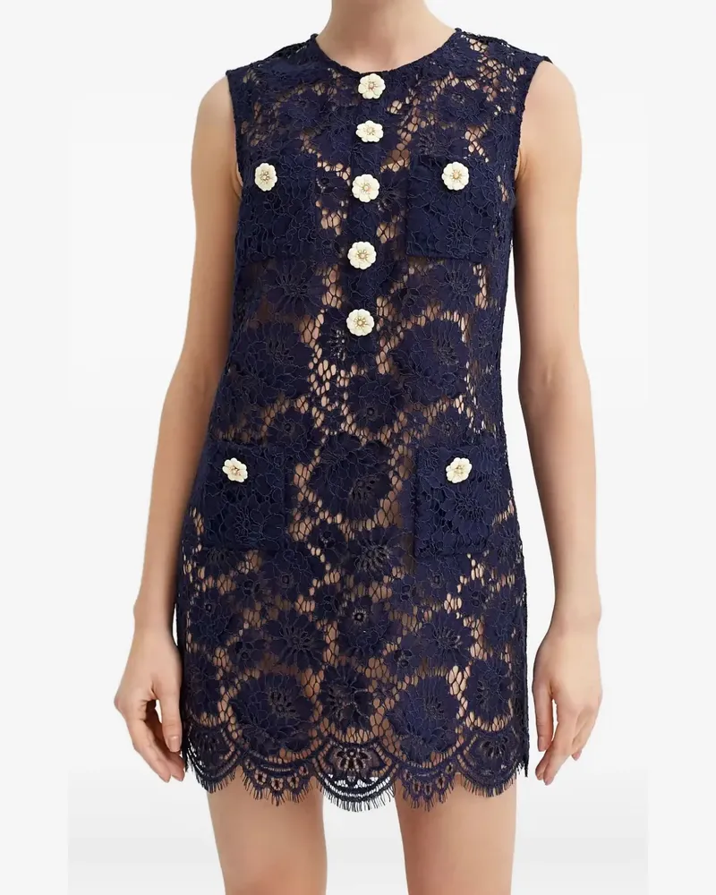 Self-Portrait flower-button lace mini dress - Blau Blau