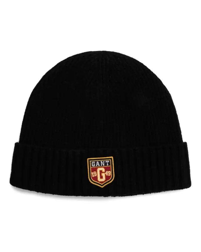 Gant logo-patch ribbed-knit hat - Schwarz Schwarz