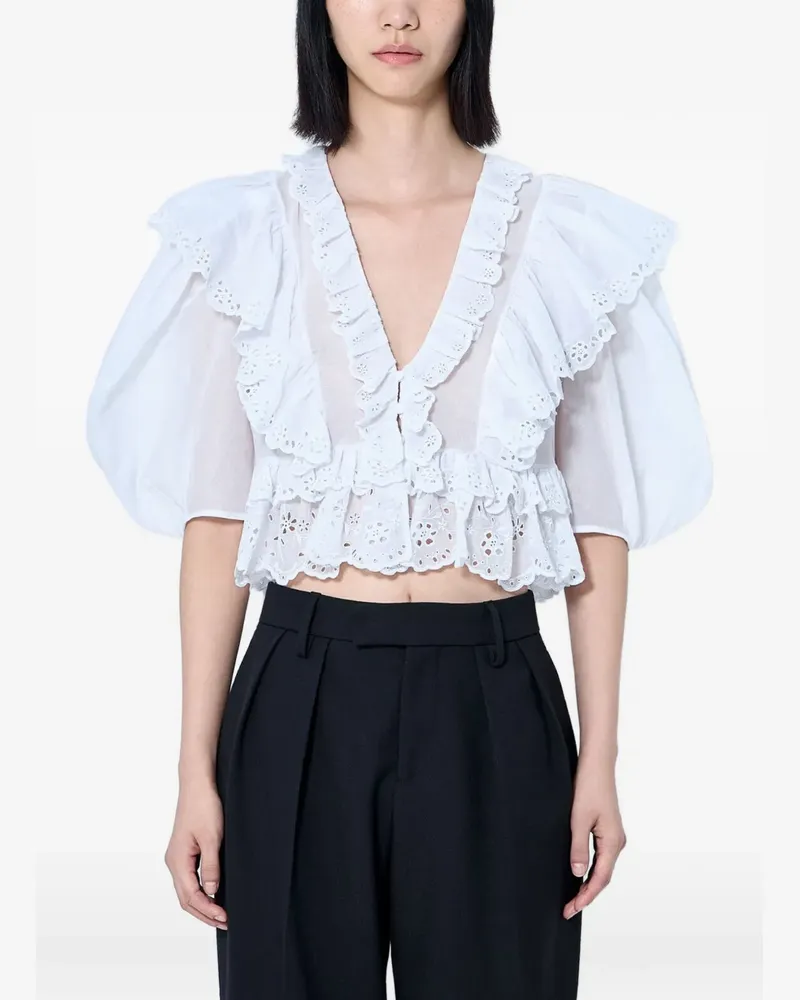 Chloé cropped ruffled-sleeve blouse - Weiß Weiß