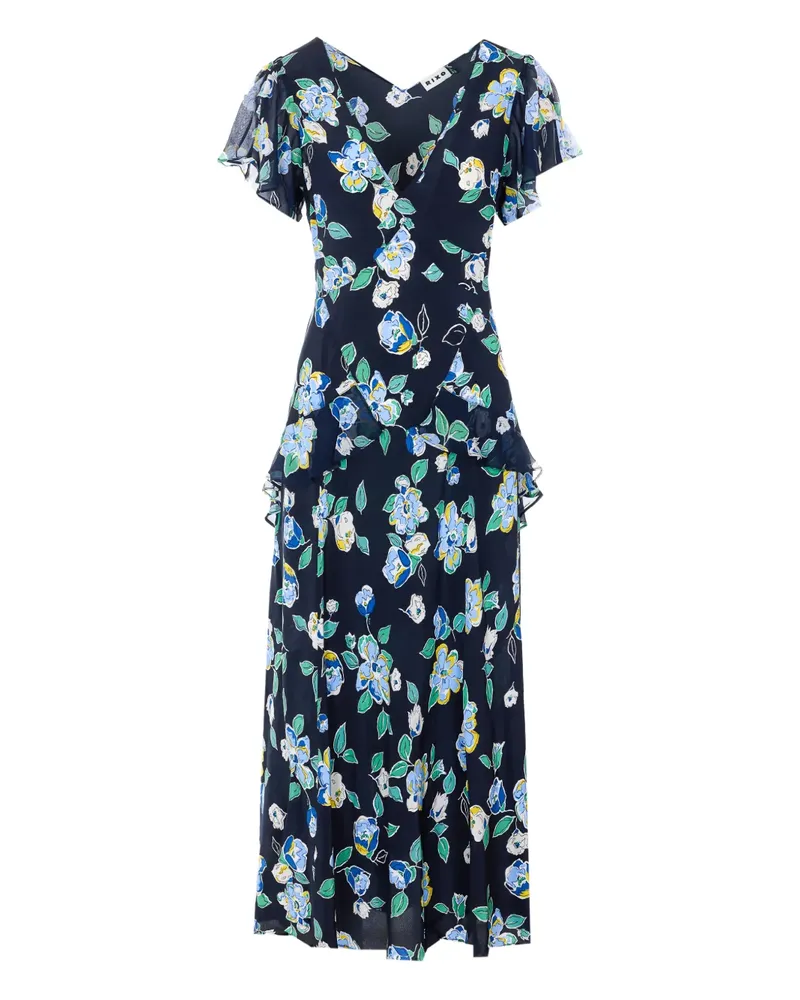 RIXO Evie floral V-neck midi dress - Blau Blau