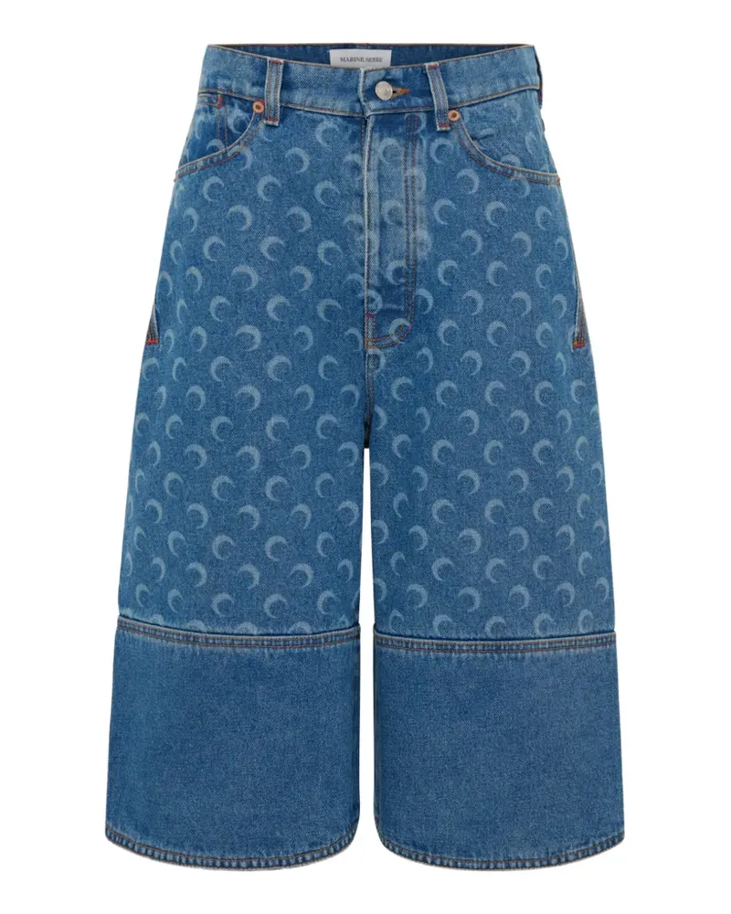 Marine Serre All-Over Moon Jeans-Shorts - Blau Blau