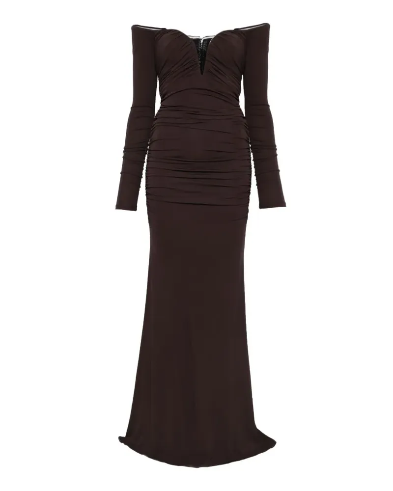 Elisabetta Franchi off-the-shoulder gathered maxi dress - Braun Braun