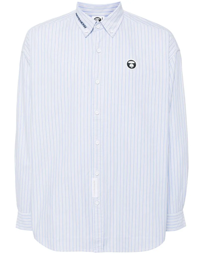 BAPE Gestreiftes Hemd mit Logo-Patch - Blau Blau