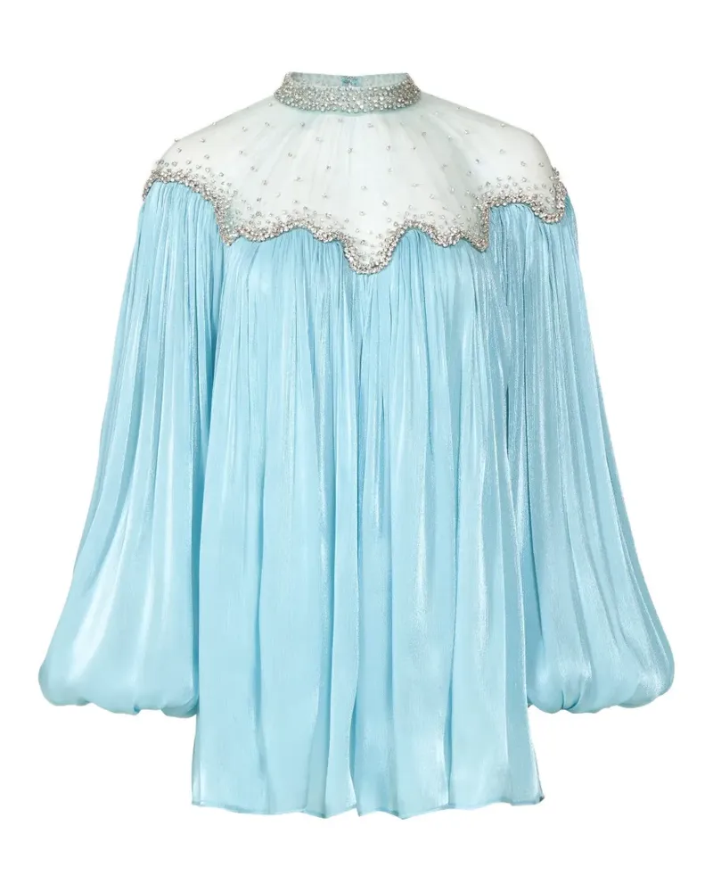 COSTARELLOS Timma crystal-embroidered balloon-sleeve blouse - Blau Blau
