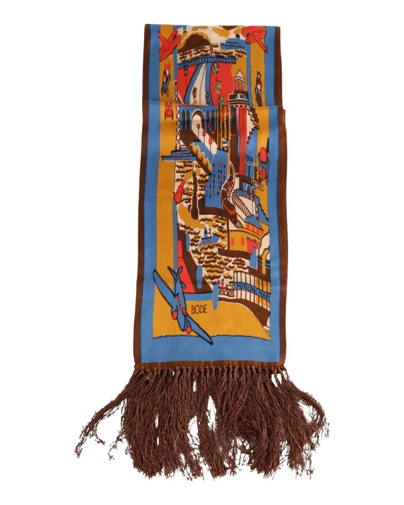 BODE city-scene fringed-edges scarf - Braun Braun