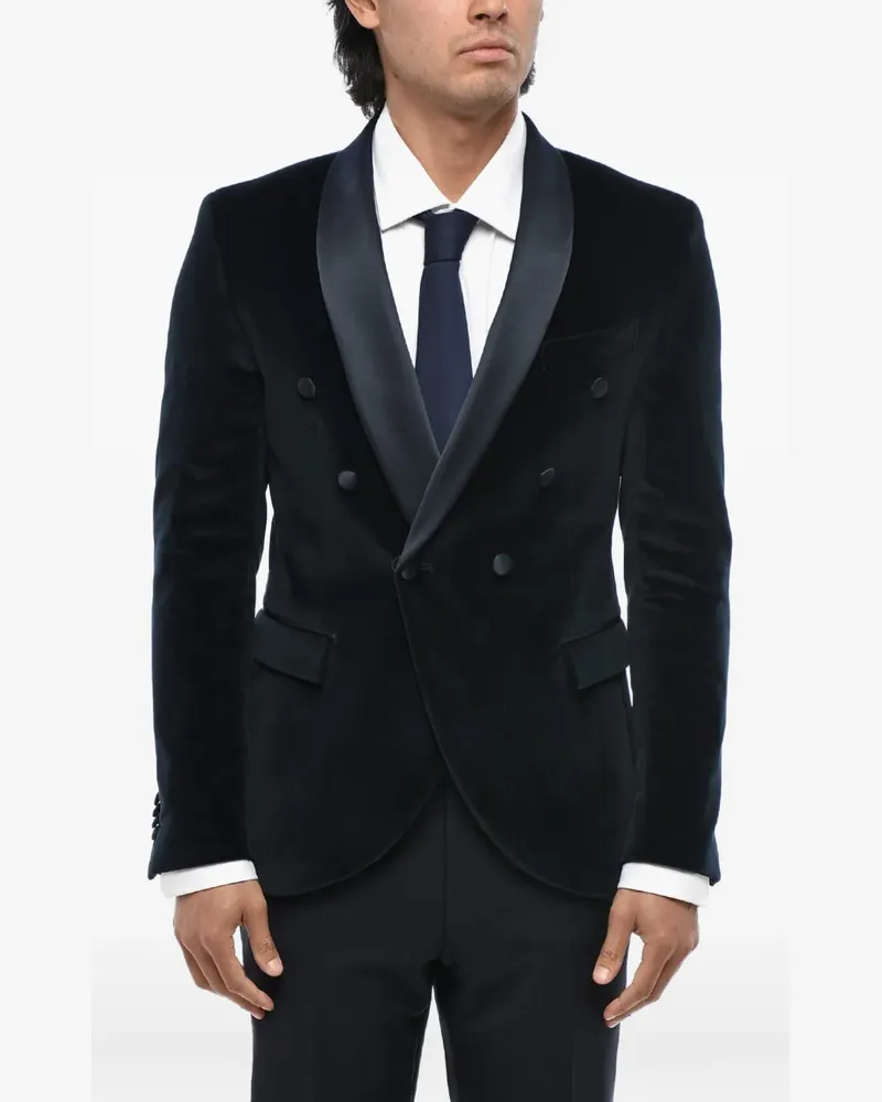 Corneliani double-breasted velvet blazer - Blau Blau