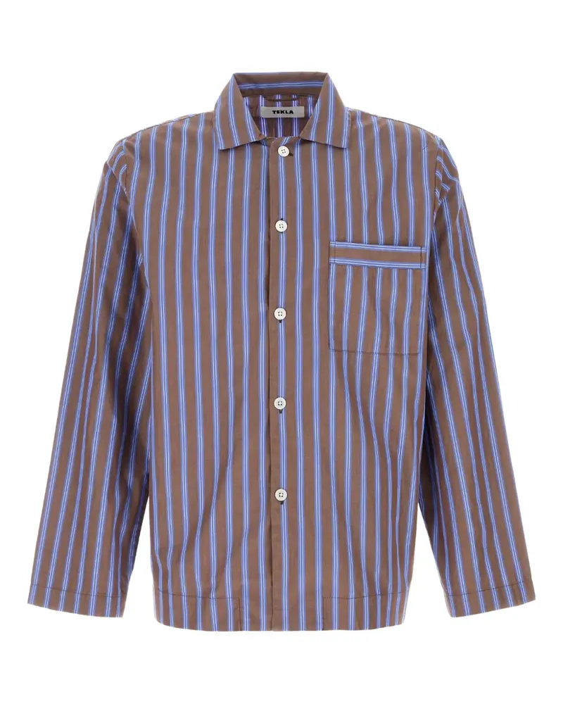 TEKLA Gestreiftes Pyjama-Oberteil - Braun Braun