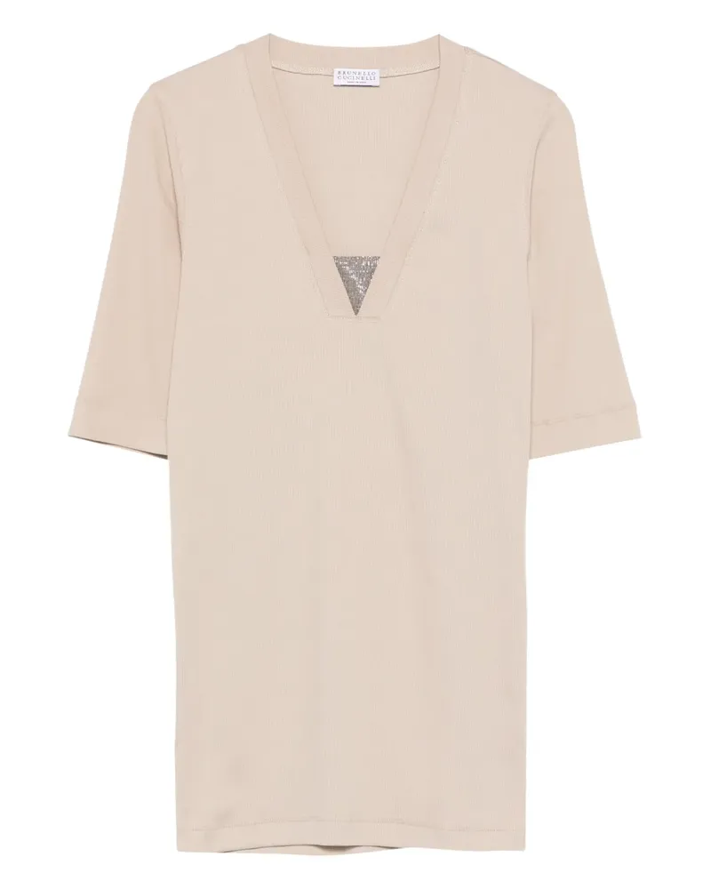 Brunello Cucinelli T-Shirt mit V-Ausschnitt - Nude Nude