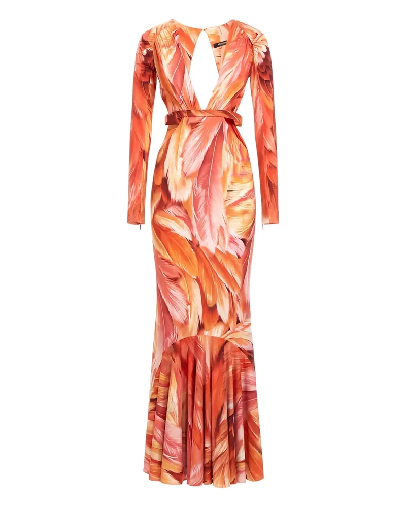 Roberto Cavalli feather-print cut-out maxi dress - Orange Orange