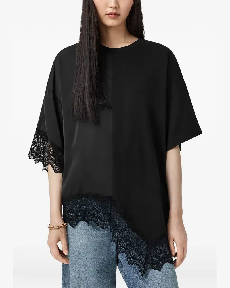 AllSaints Kurzärmeliges Lenny Spitzen-T-Shirt - Schwarz Schwarz