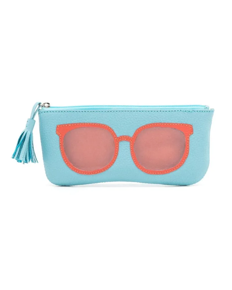 Sarah Chofakian Lederetui mit Sonnenbrillen-Print - Blau Blau