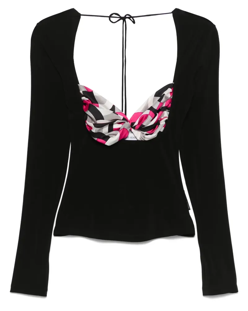 Marine Serre Bluse mit Schaldetail - Schwarz Schwarz