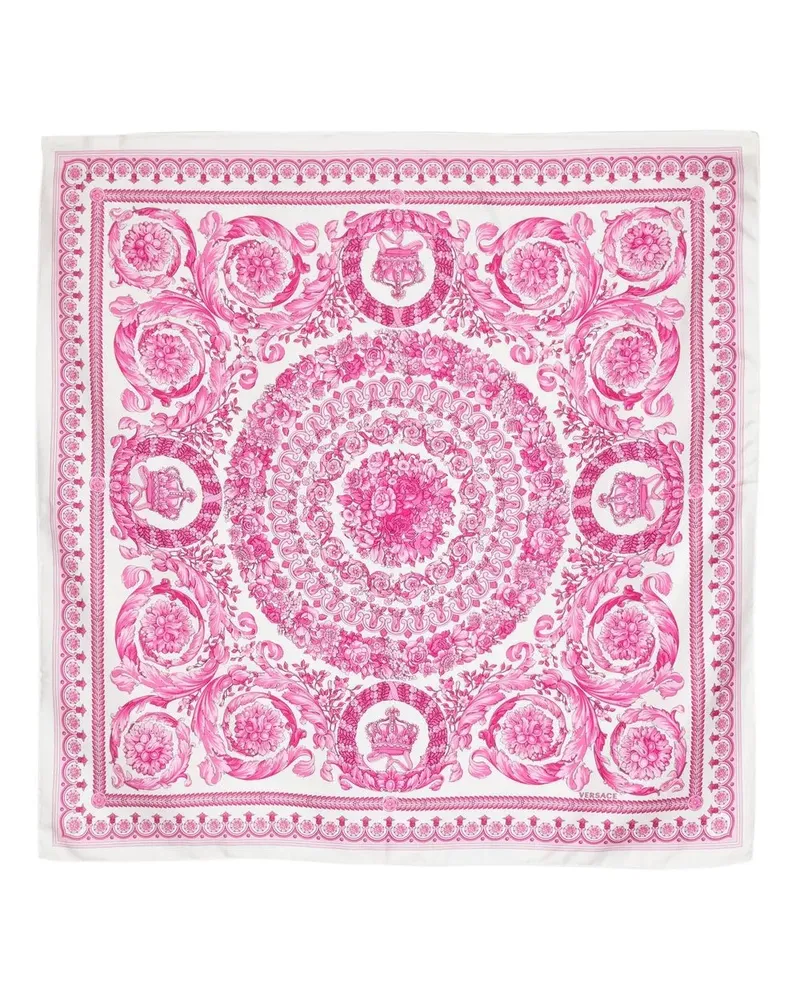 Versace Seidenschal mit Blumen-Print - Weiß Weiß