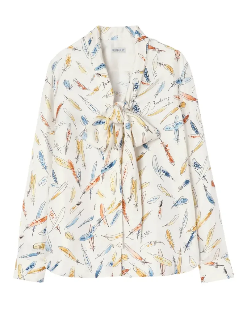 Burberry Seidenbluse mit Feder-Print - Weiß Weiß