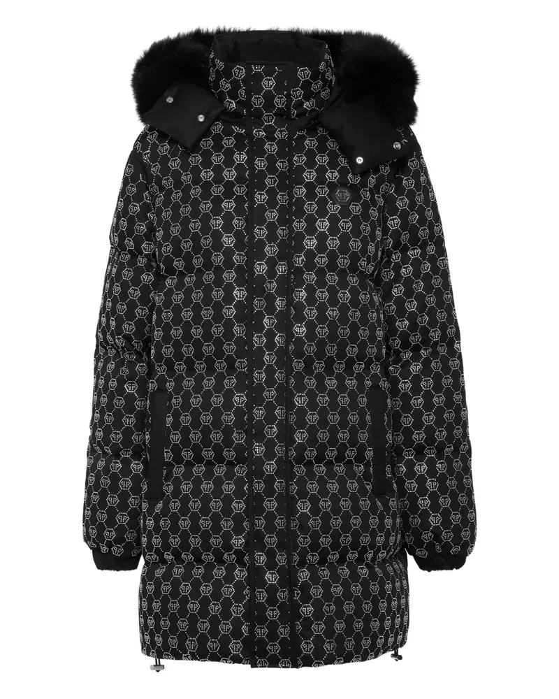 Philipp Plein Gefütterter Mantel mit Monogrammmuster - Schwarz Schwarz