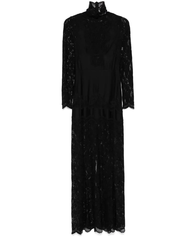 Paco Rabanne Florales Maxikleid mit Spitzenapplikation - Schwarz Schwarz