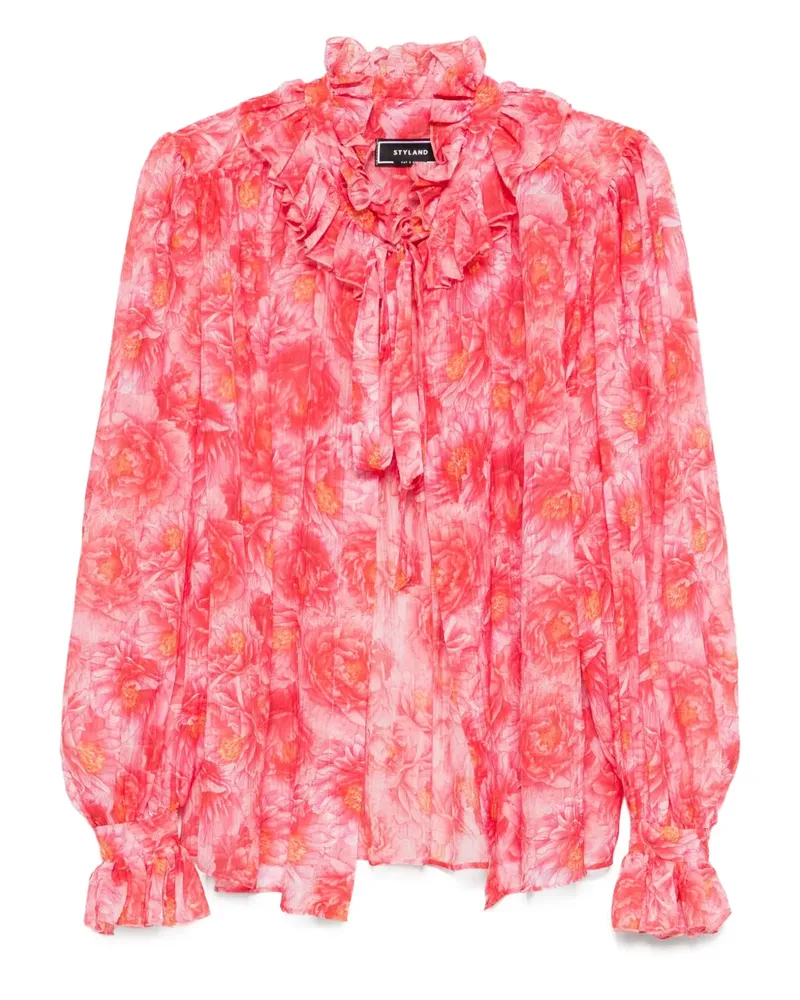 STYLAND Gerüschte Bluse mit Blumen-Print - Rosa Rosa