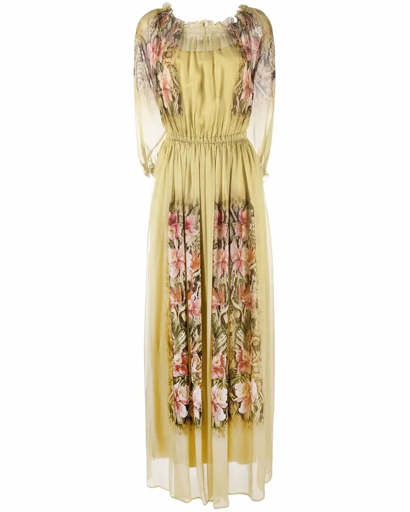 Alberta Ferretti Bodenlange Robe mit Blumen-Print - Grün Grün