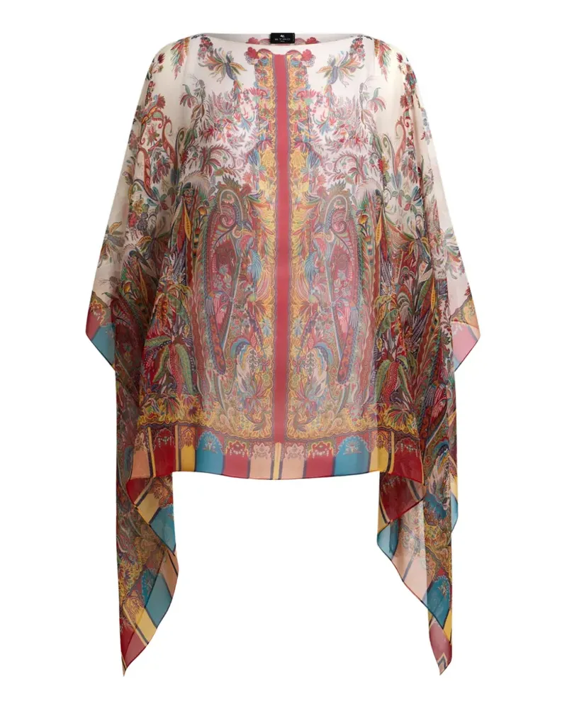 Etro paisley-motif silk poncho - Nude Nude