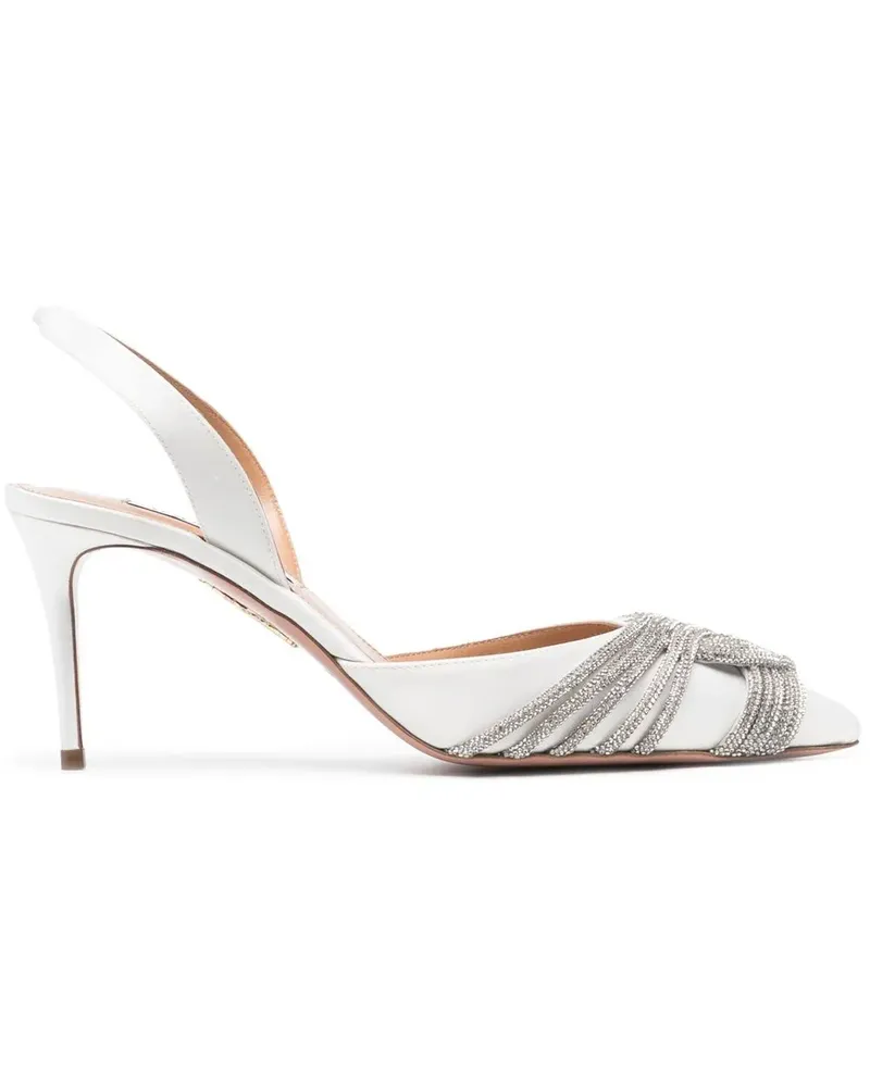 Aquazzura Gatsby Slingback-Pumps mit Kristallen 75mm - Weiß Weiß
