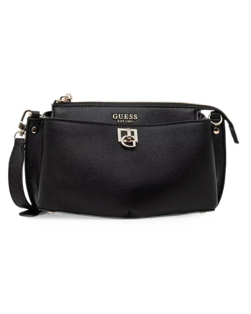 Guess logo-plaque pebbled-effect shoulder bag - Schwarz Schwarz