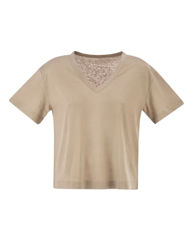Majestic V-neck side-slit T-shirt - Nude Nude