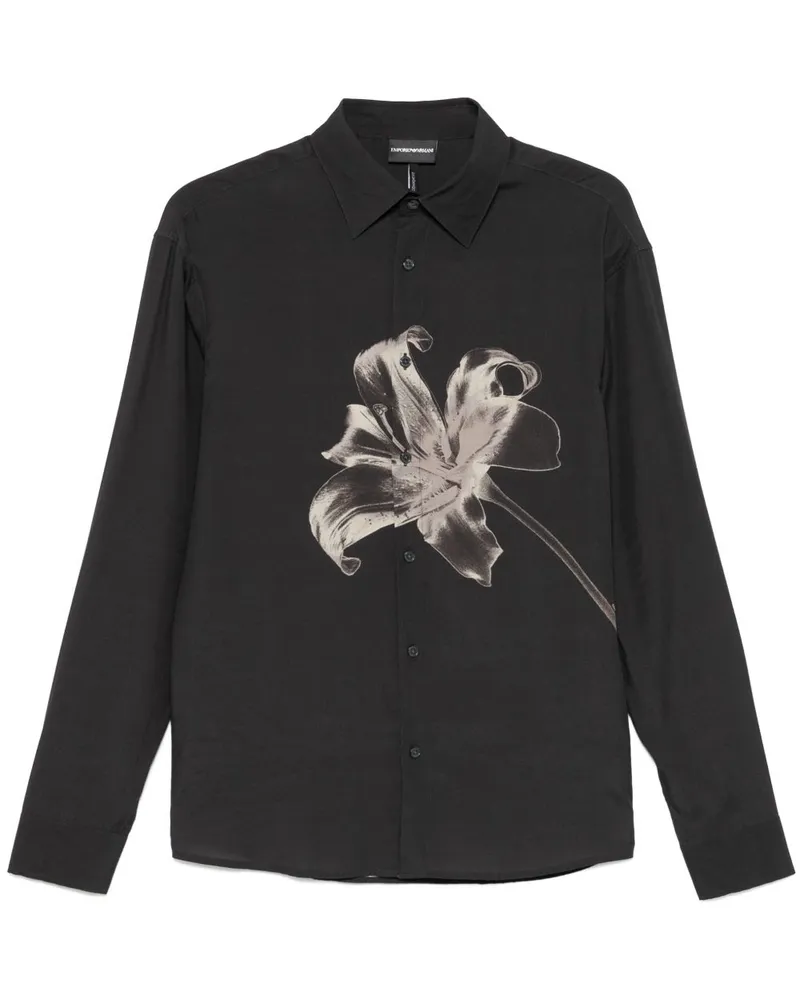 Emporio Armani Hemd mit Blumen-Print - Schwarz Schwarz