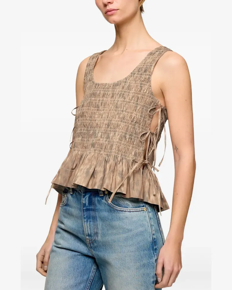 Ganni smocked tie top - Nude Nude