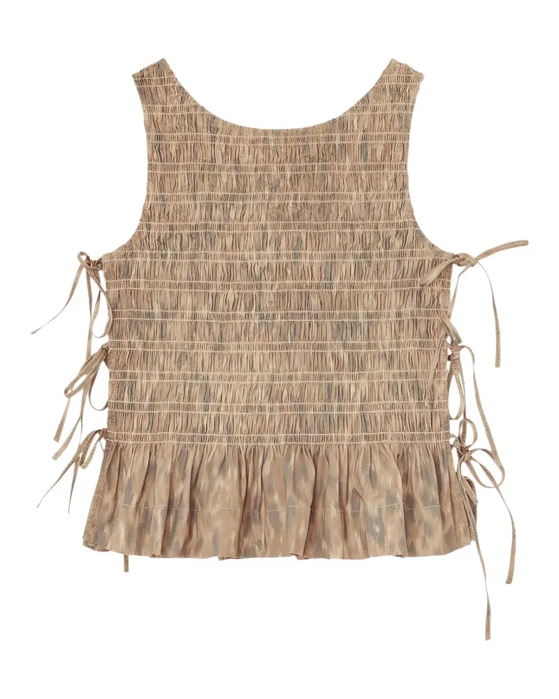 Ganni smocked tie top - Nude Nude