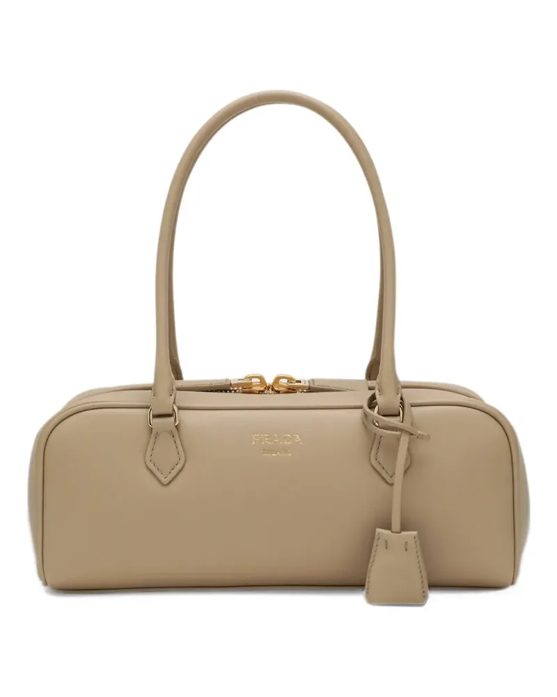 Prada logo-print leather shoulder bag - Nude Nude