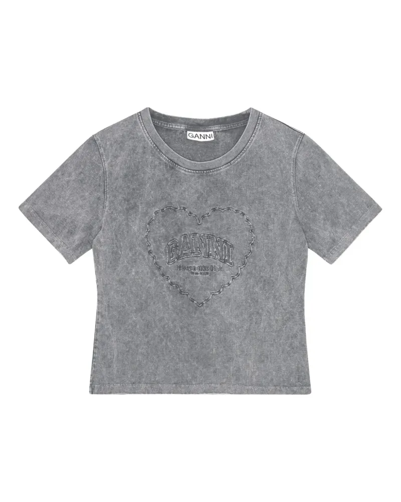 Ganni T-Shirt mit Logo-Stickerei - Grau Grau