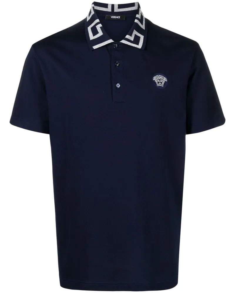 Versace Poloshirt mit Greca-Kragen - Blau Blau