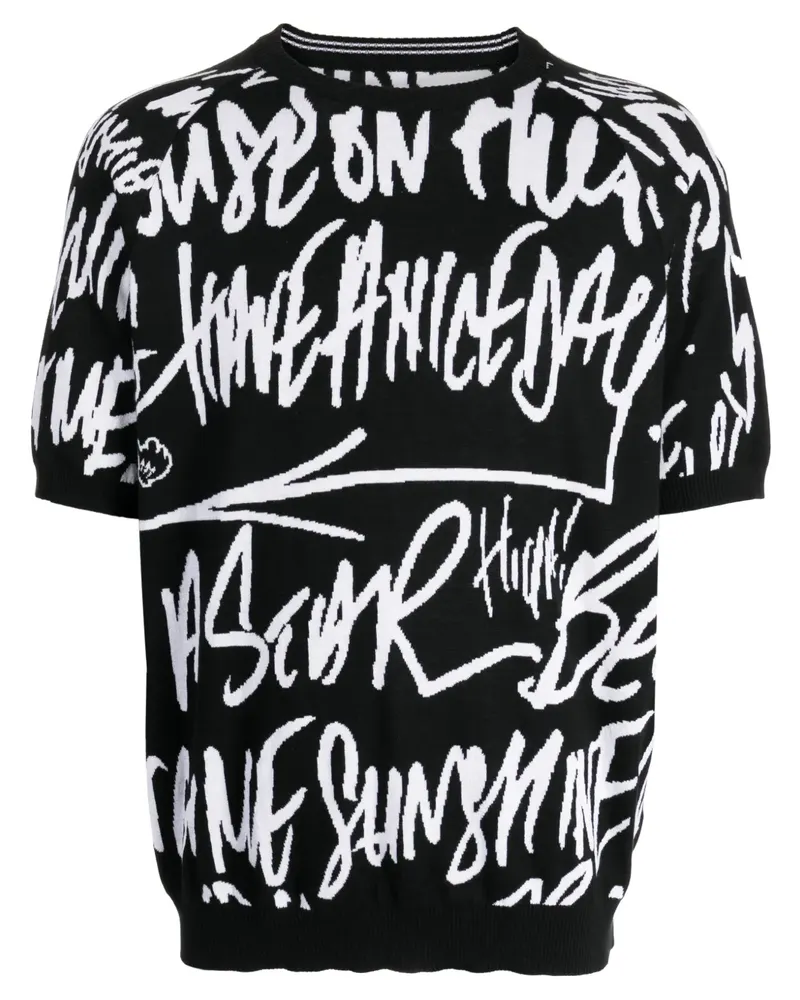 TheSoloIst Kurzärmeliger Pullover mit Graffiti-Print - Schwarz Schwarz