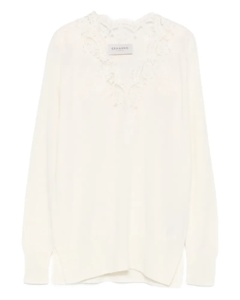 Ermanno Scervino Pullover mit Spitzenbesatz - Weiß Weiß
