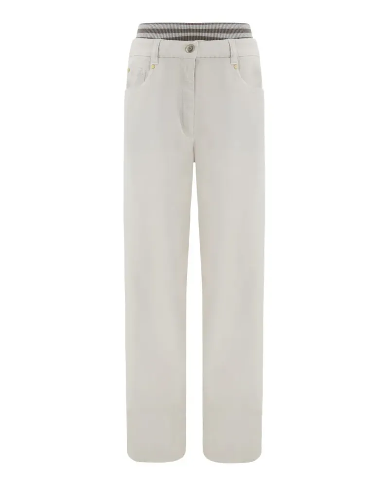 Brunello Cucinelli ribbed-waistband straight-leg trousers - Nude Nude