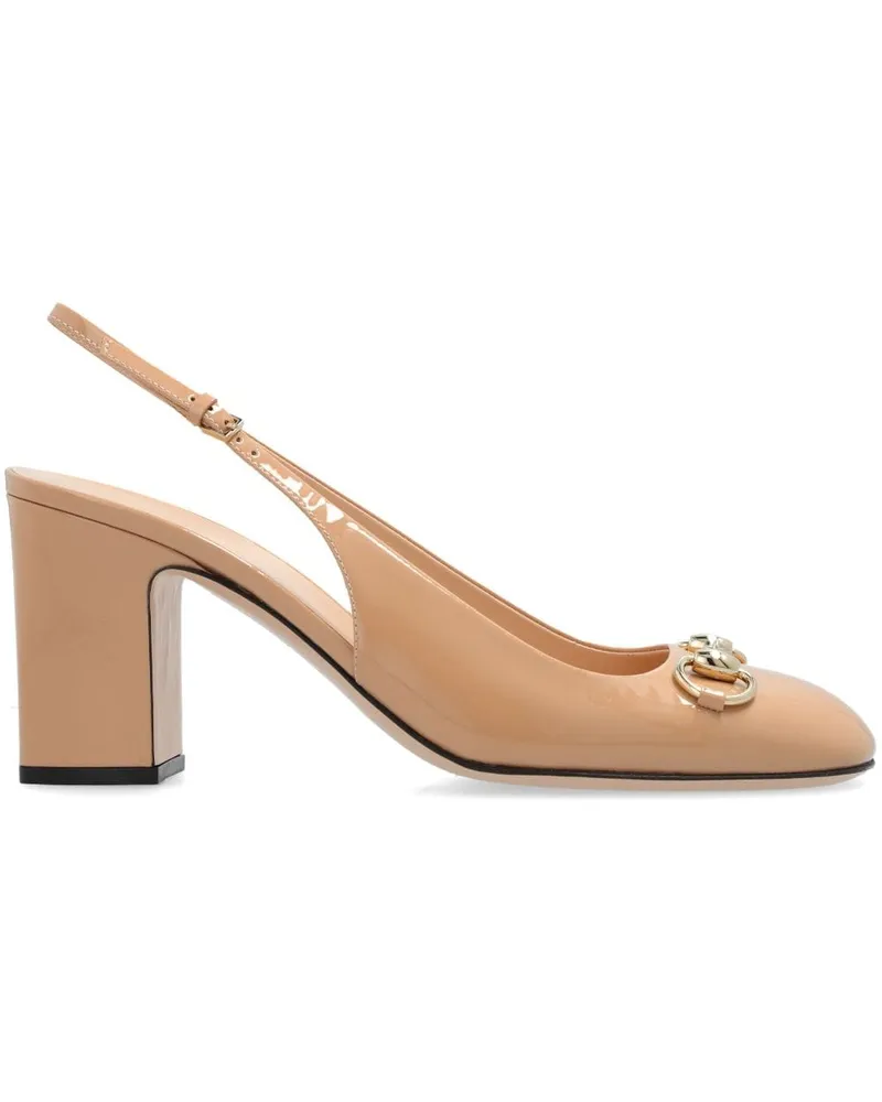 Gucci 75mm Horsebit slingback pumps Nude