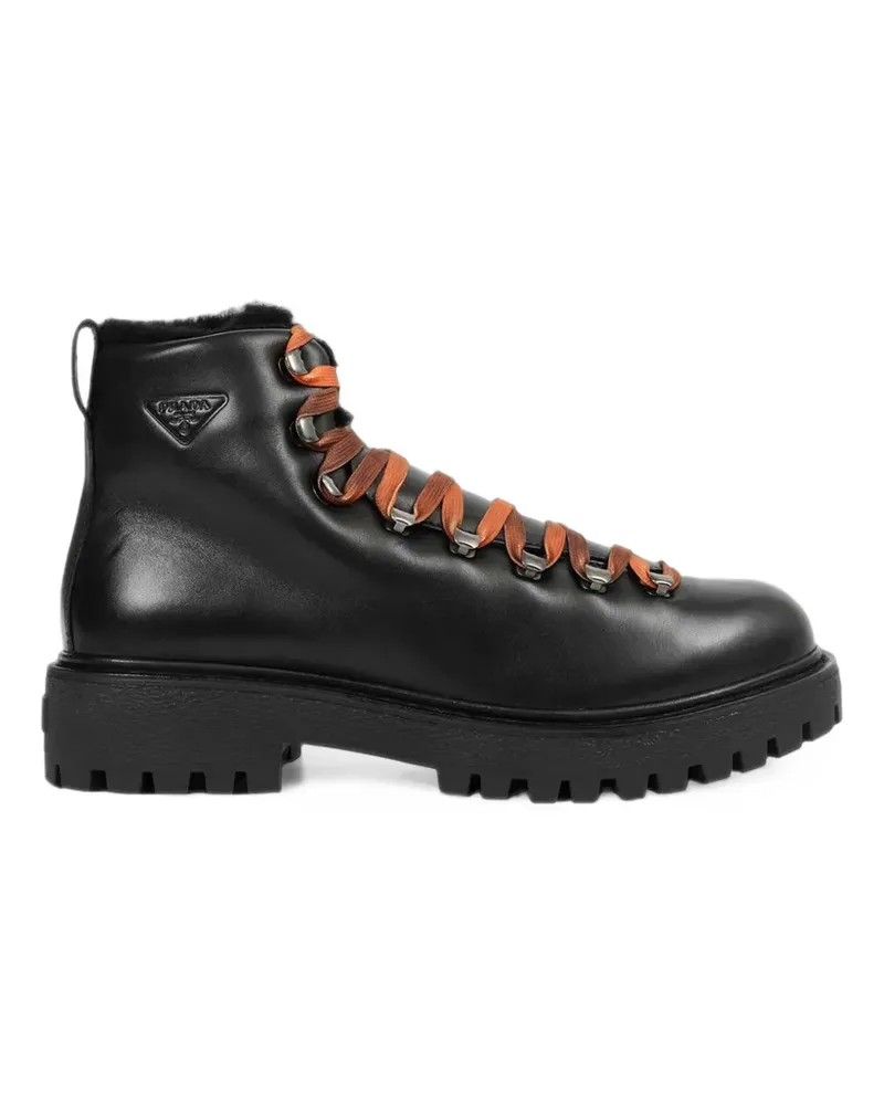 Prada antiqued leather lace-up ankle boots - Schwarz Schwarz