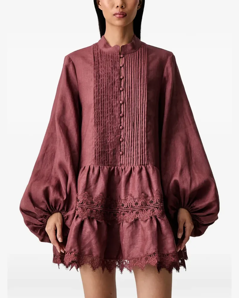Bardot Plissiertes Kleid mit Spitzenbesatz - Braun Braun