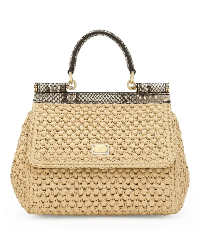 Dolce & Gabbana Mittelgroße Sicily Schultertasche mit Webmuster - Nude Nude