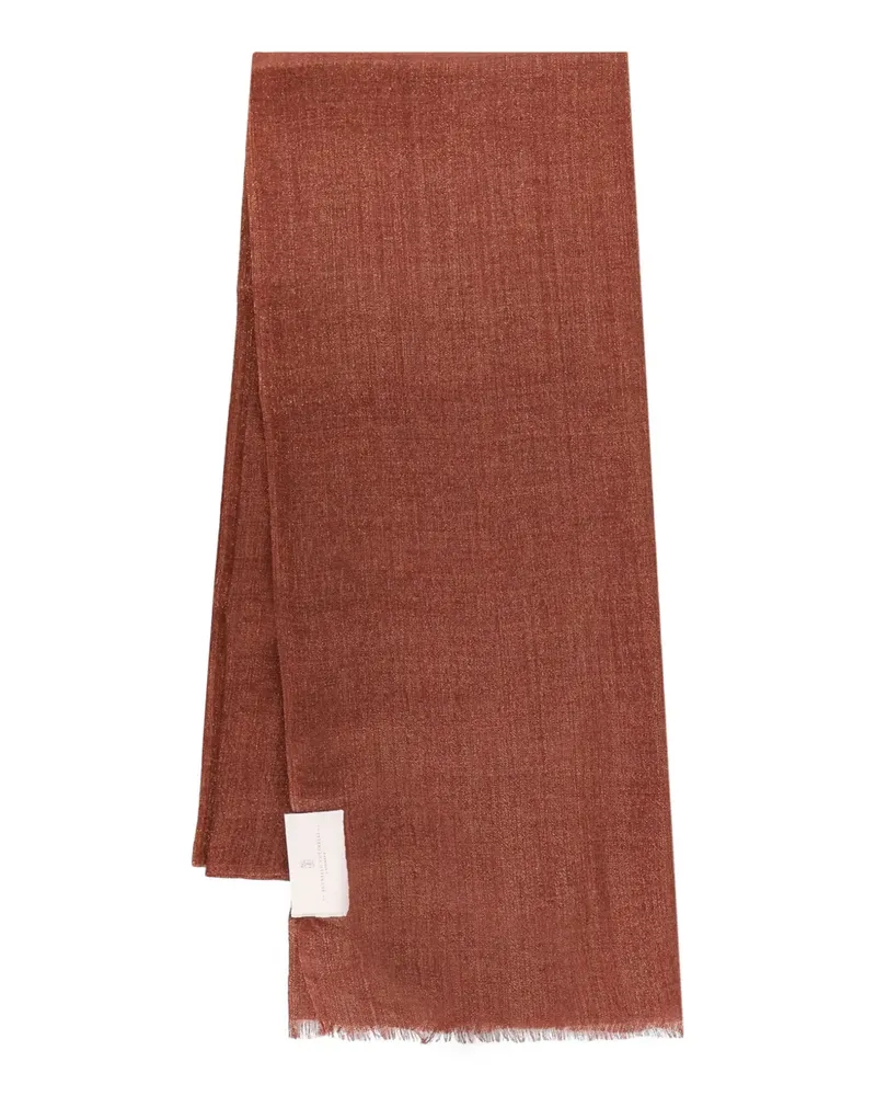 Brunello Cucinelli logo-label fringed scarf - Braun Braun